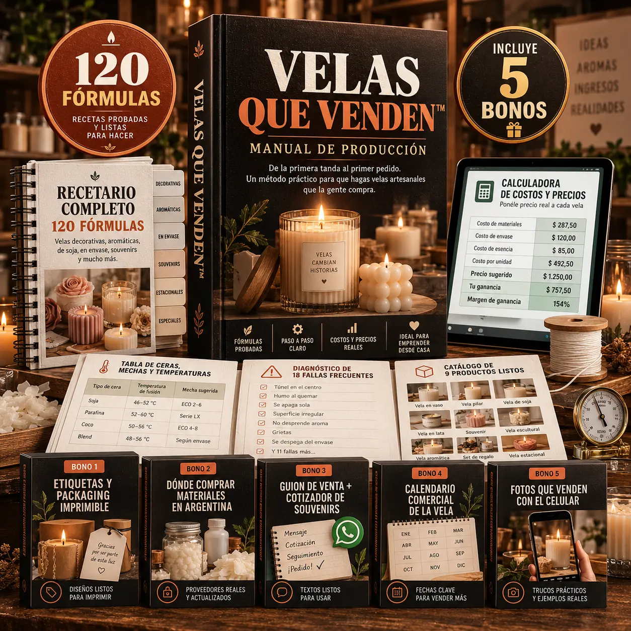 Velas que Venden — pack completo con manual, calculadora y cinco bonos