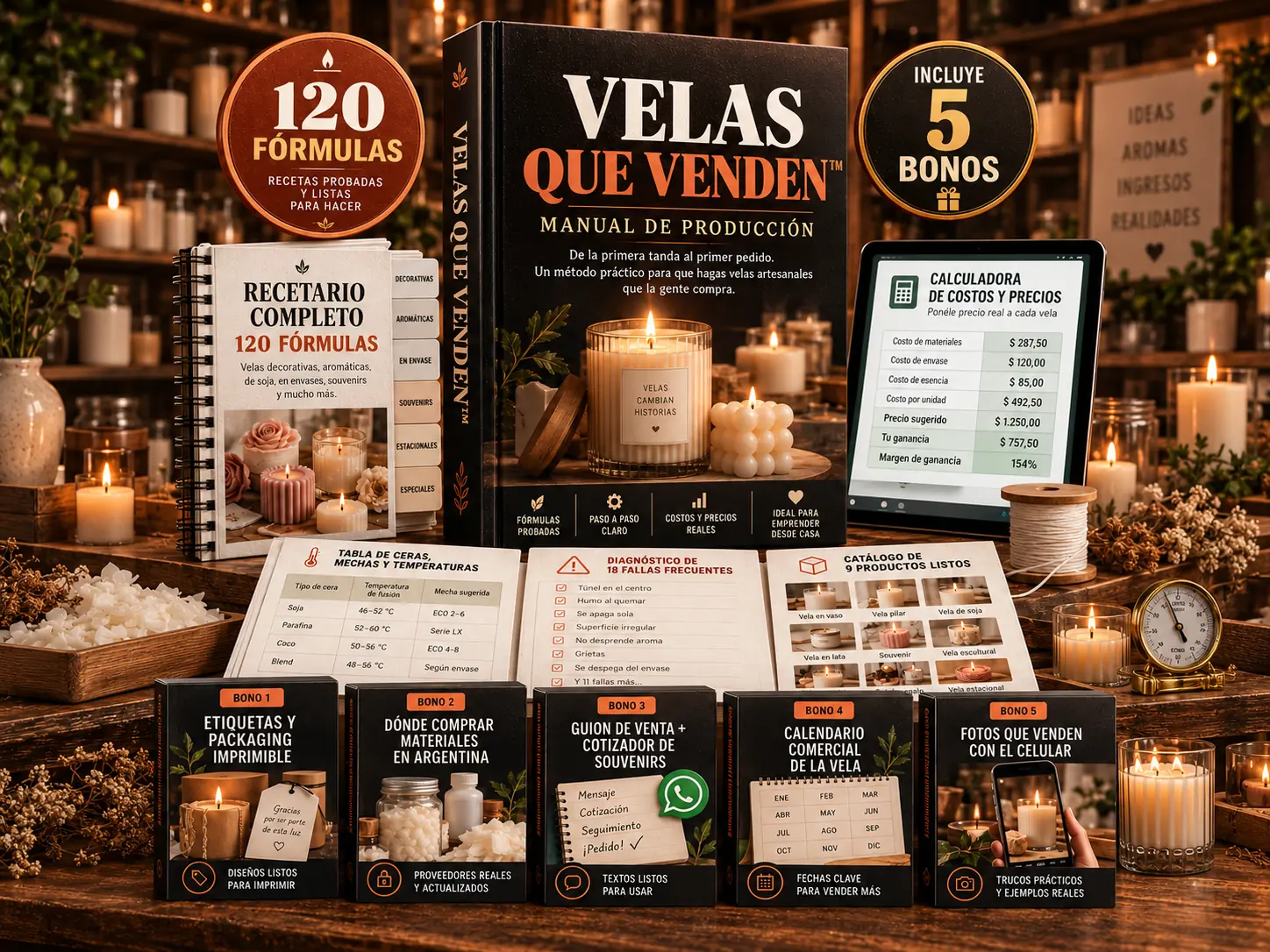 Velas que Venden — manual, recetario, calculadora y cinco bonos