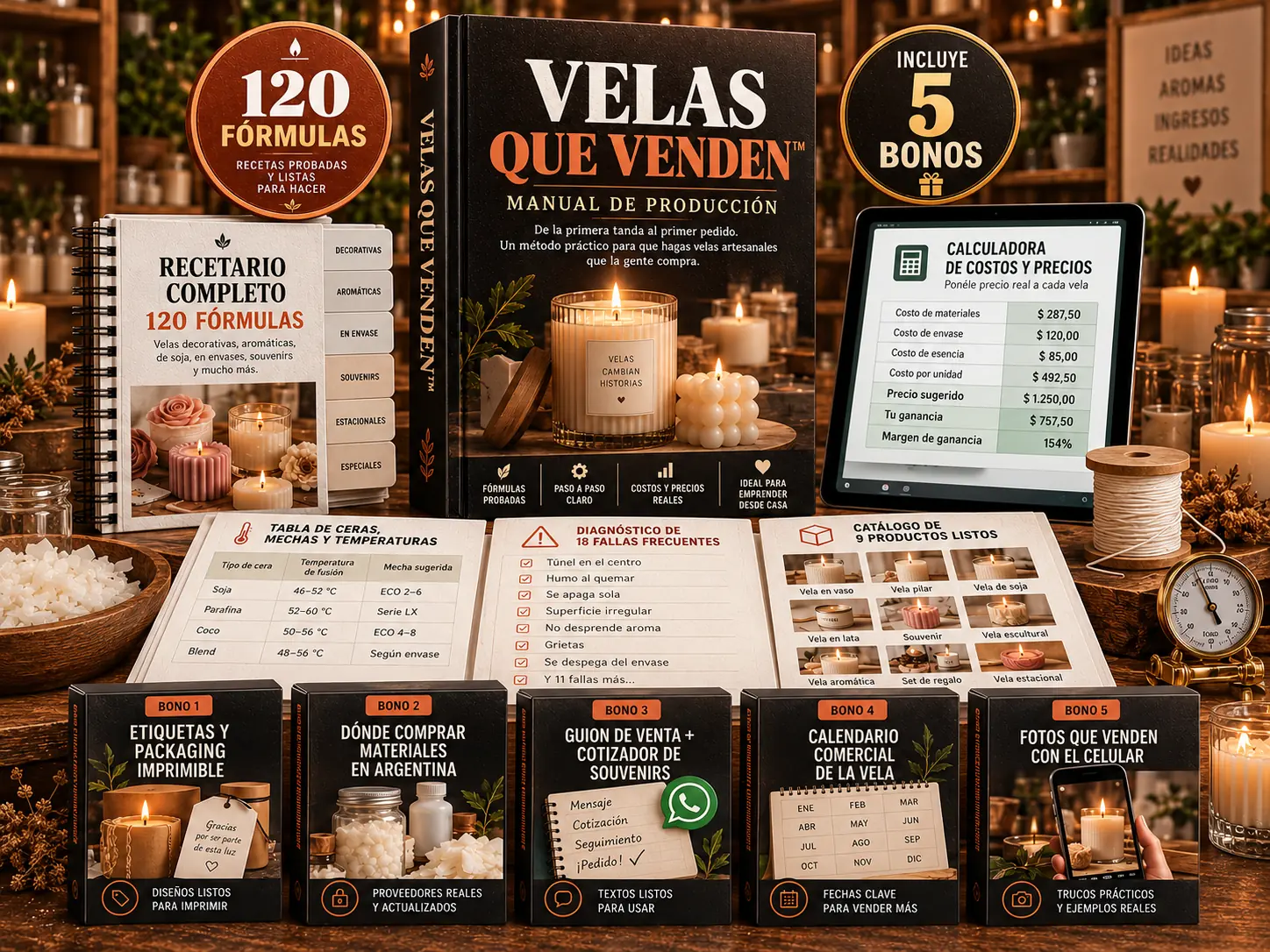 Pack abierto de Velas que Venden con manual, fichas, tablas, calculadora y bonos
